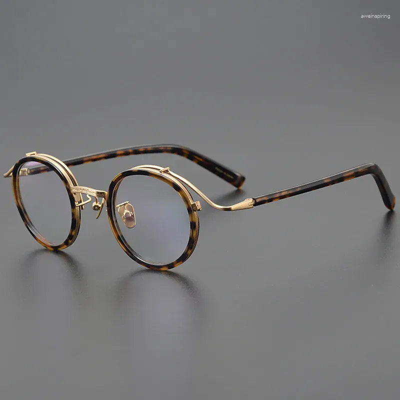 Lunettes de soleil Cadres Qualité Japon Antique Rétro-Vintage Cadre rond 48-22-40Unisexe Tablier en titane Lunettes légères Fullrim pour prescription