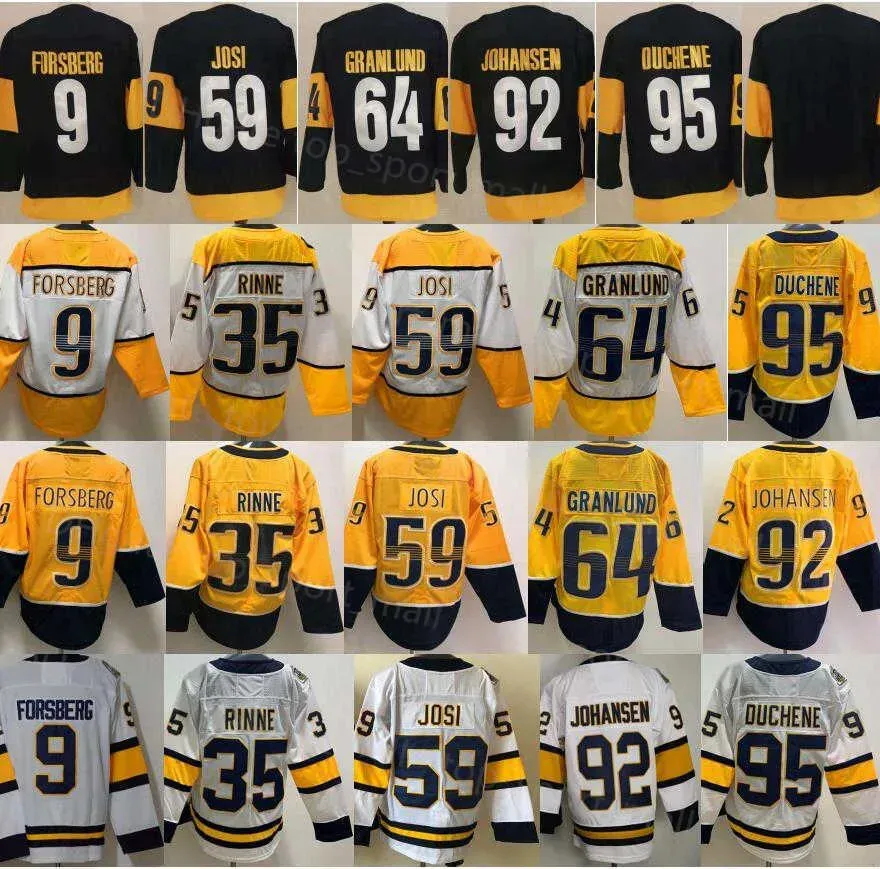 2023 스타디움 시리즈 35 Pekka Rinne Jersey 9 Filip Forsberg 59 Roman Josi 64 Mikael Granlund Matt Duchene Ryan Johansen Yellow White Hockey ''