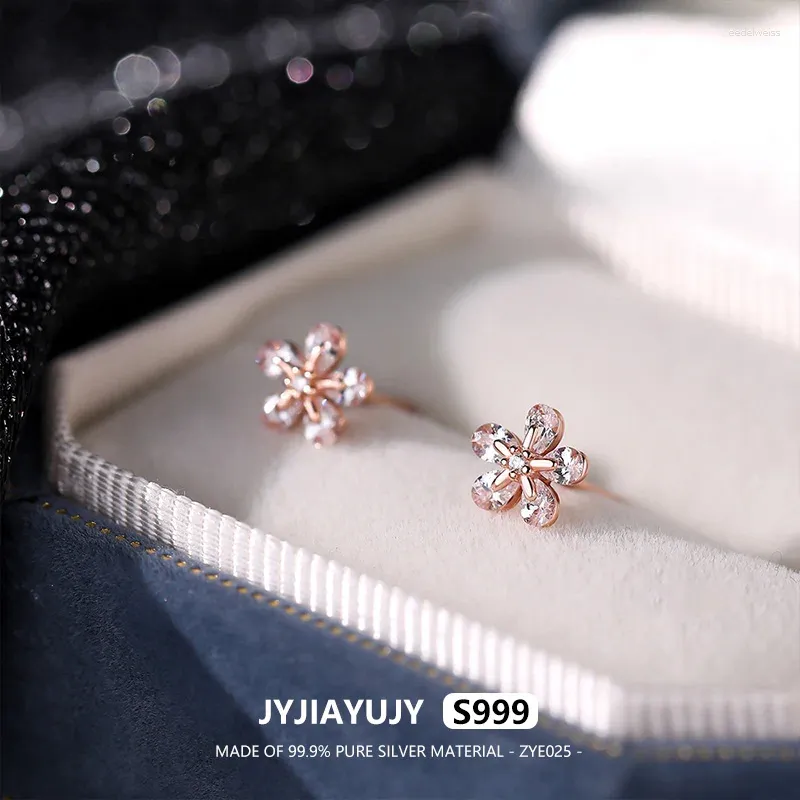 Studörhängen Jyjiayujy Pure Silver S999 6.5mm Flower White Zircon High Quality Fashion Jewelry Gift Daily Använd Zye025