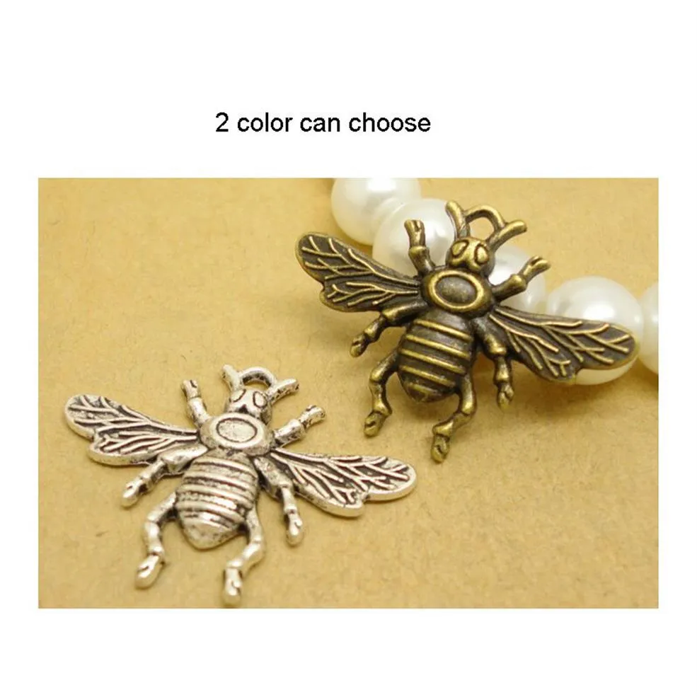 Items100pcs lot Alloy Bee bronze or silver Plated Charms Pendant Fit Jewelry DIY 25 24MM245l