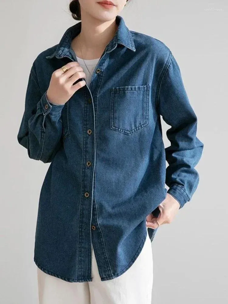 Women's Blouses Spring Autumn Shirt Denim Jacket For Office Lady Loose Long Sleeve Blouse Fashion Lady's Top Elegance Button Cardigan
