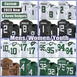 Aaron Rodgers Football Jersey New Yorks Garrett Wilson Jetes Zach Wilson Ahmad Sauce Gardner Quinnen Williams Allen Lazard Dalvin Cook Breece Hall S02