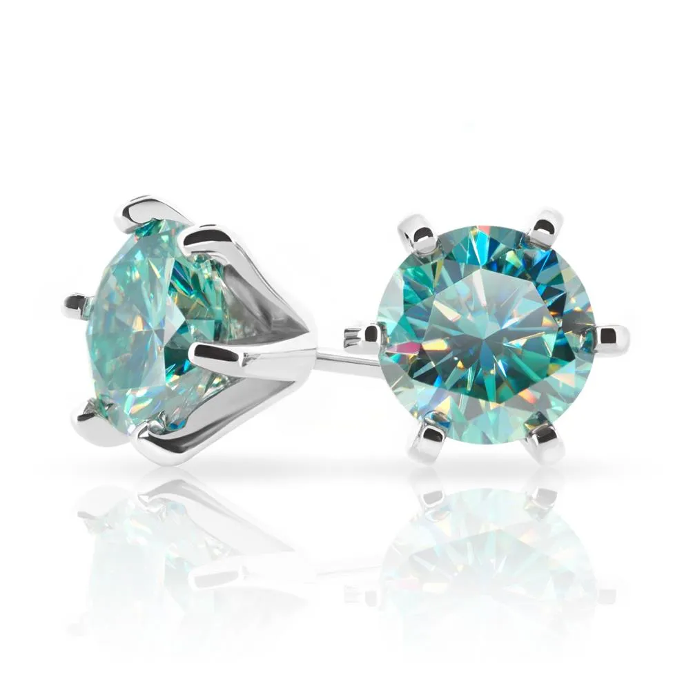 GIGAJEWE Cyan color VVS1 Round Cut Stud Earrings Moissanite 18K Gold Plated 925 Silver earrings Woman Girl Gift GMSE-008236e