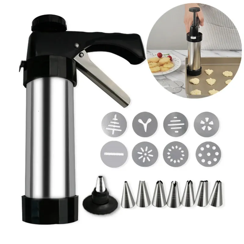 Moules de cuisson En acier inoxydable gâteau crème décoration pistolet ensembles Cookie faisant Machine buses moule pâtisserie seringue extrudeuse cuisine outils de cuisson 231216