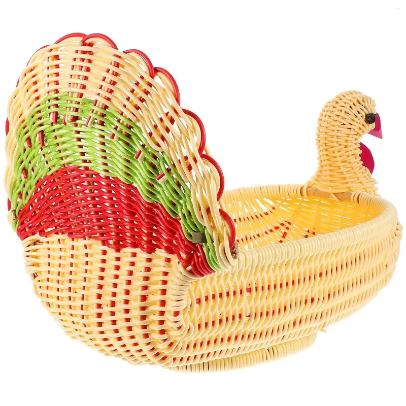 食器セットフルーツバスケットオーガナイザー七面鳥の形状織物実用的な模倣rattan ppストレージ家庭バスケット