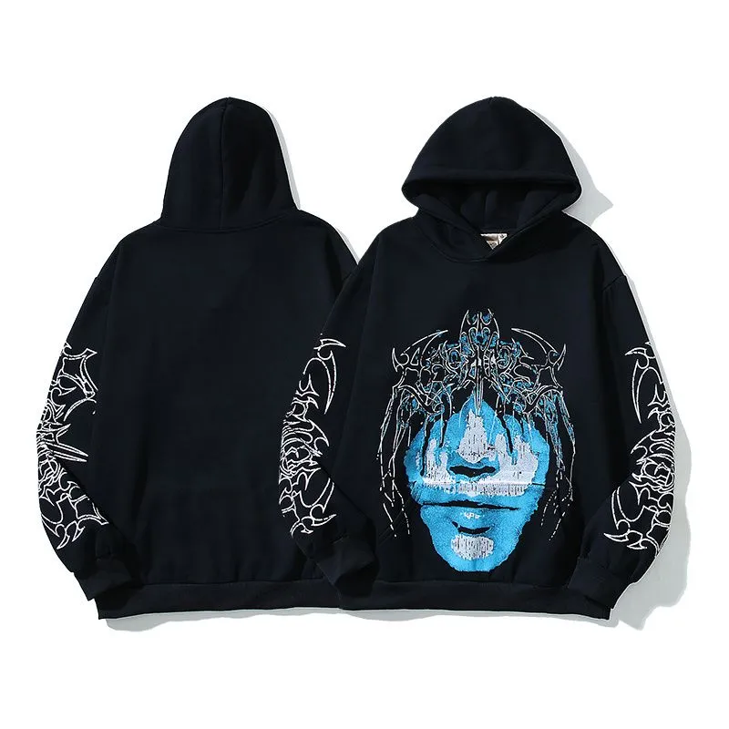 ins super chaud américain high street produits à la mode Bieber avec le même personnage avatar rétro en détresse sweat à capuche tendance masculine