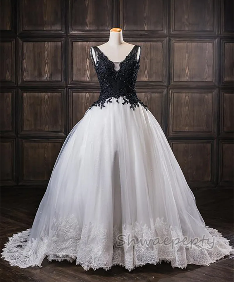 Vintage Gothic Black Lace wedding dress with Beaded Lace Appliques, Sleeveless V-Neck, Tulle Fabric, Back Laces, and Plus Size Options