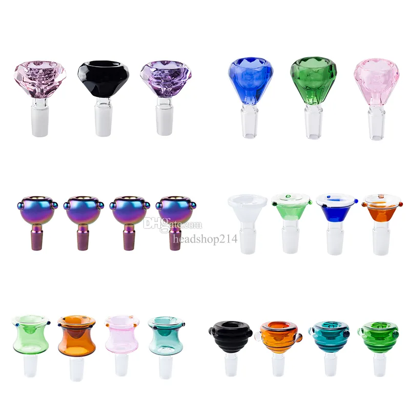 Headshop214 Smoking Pipe Tobacco Dome Bowl Mushroom Style Flower Style 14mm Male Female Colorful Dab Rig Glass Water Bong Bubbler Pipes Glass Bowls