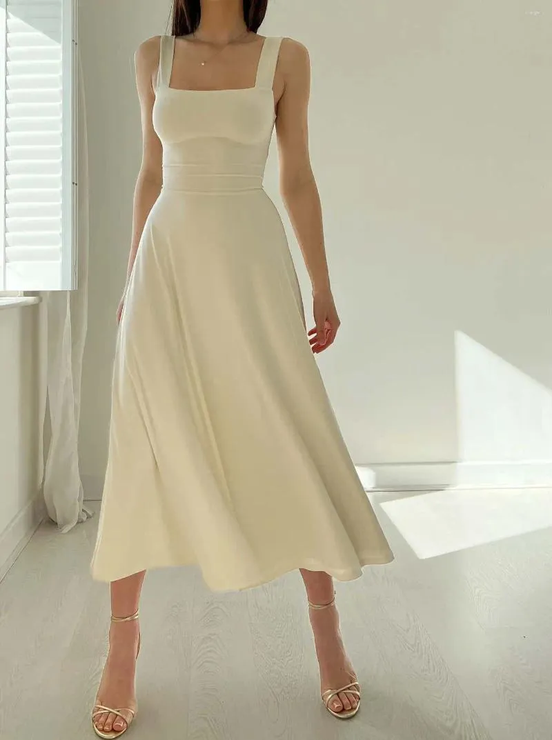 knee length dresses for ladies Light Blue Midi Summer Dress with Short Sleeves PromGirl