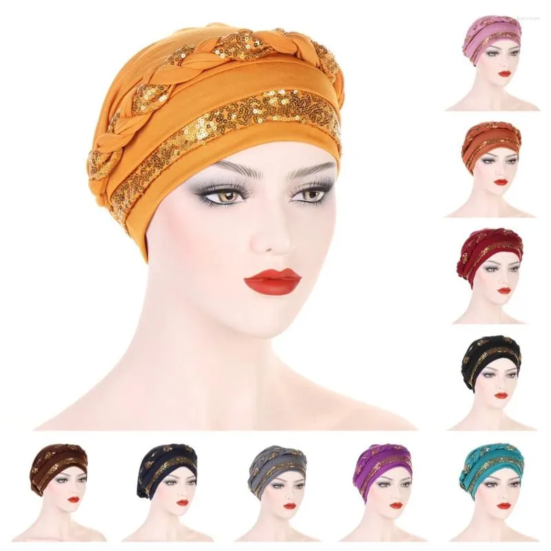 Etnik Giyim Örgüleri Pullar Hicab Kadın Müslüman Bonnet Headwrap Eşarp Kanser Kemo Kapakları Bayanlar Beanes Saç Deskesi Şapkası Türbante Mujer