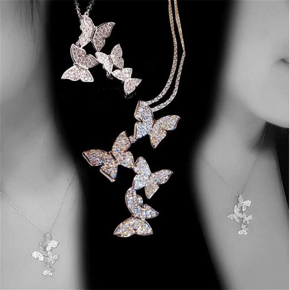 Nieuwe Collectie Klassieke Mode-sieraden 925 Sterling SilverRose Gold Fill Pave Witte Saffier CZ Diamanten Vlinder Hanger Vrouwen Ne251L