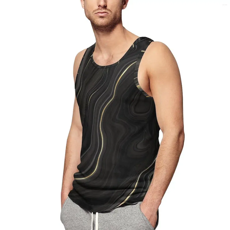 Men's Tank Tops Marble Liquid Top Gold And Grey Streetwear Daily Gym Men Graphic Sleeveless Shirts Plus Size