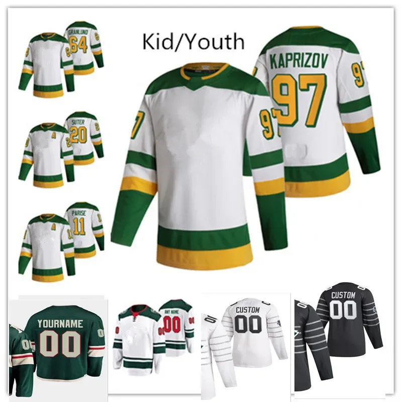 Młodzież Kirill Kaprizov koszulka dzieci 2023 REVER RETRO Ryan Suter Marco Rossi Kevin Fiala Kid Hockey Jersey Dowolny numer nazwiska