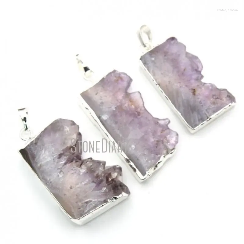 Naszyjniki wisiorek PM16398 10pcs Ametysts Druzy Drusy Slice z srebrnym krawędzią Appox. 40 mm x 18 mm