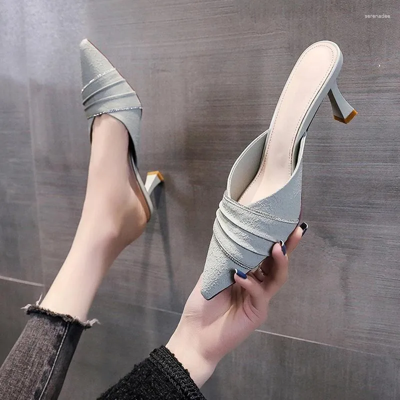 Zapatillas 2023 zapatos para mujeres punta cerrada Slingbacks de mujer puntiagudos damas tacones altos bling moderno