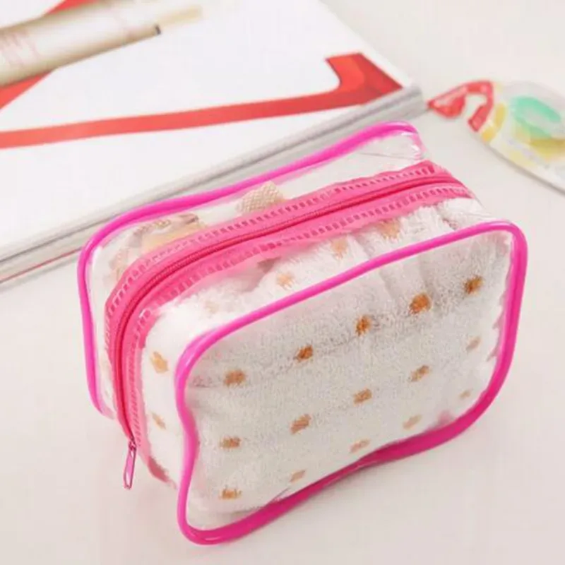 Portable zipper Transparent Cosmetic Bag Bath Wash Clear Makeup Bags Women Organizer Travel PVC Red Blue Yellow