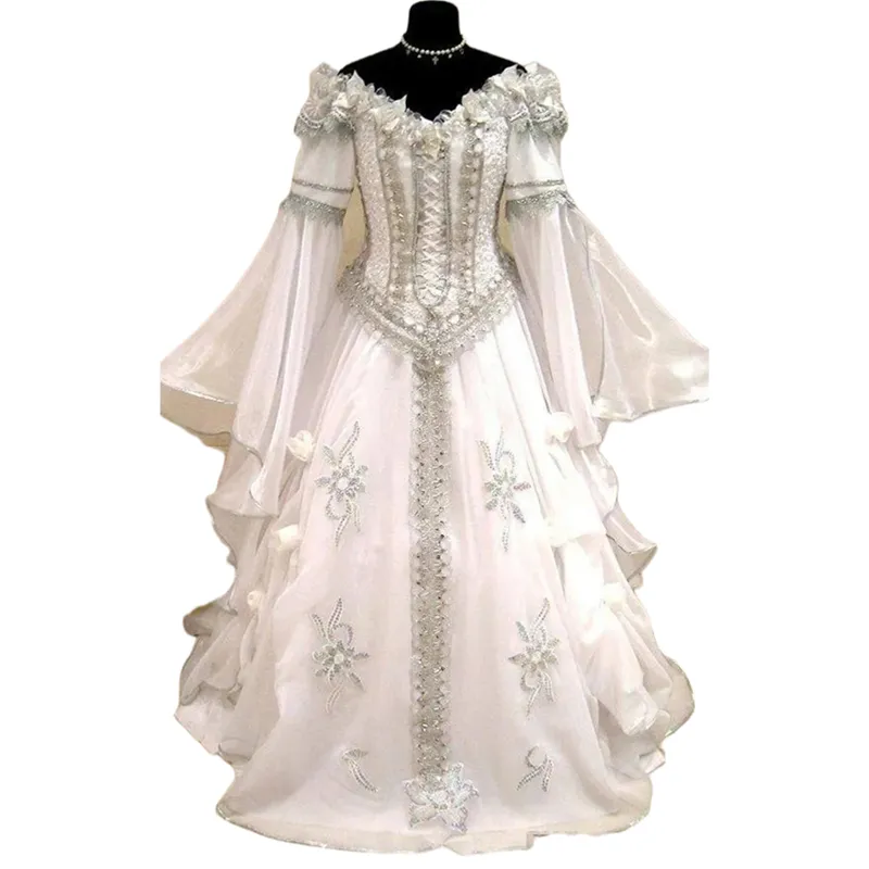 Celtic Renaissance Medieval Wedding Dress For Women 2024 Flare Long Sleeve  A Line Vintage Victorian Bridal Gowns Fantastic Corset Plus Size Robe De  Mariee From Dreamweddings, $182.36
