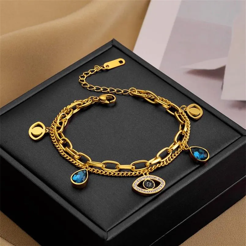 Evil Eye Charm Blacelet Gold Geplaatste titanium stalen sieraden voor vrouwen geschenk266H