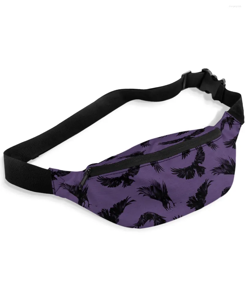 Sacs de taille Halloween Crow Purple Sac Femmes Hommes Ceinture Grande Capacité Pack Unisexe Bandoulière Poitrine