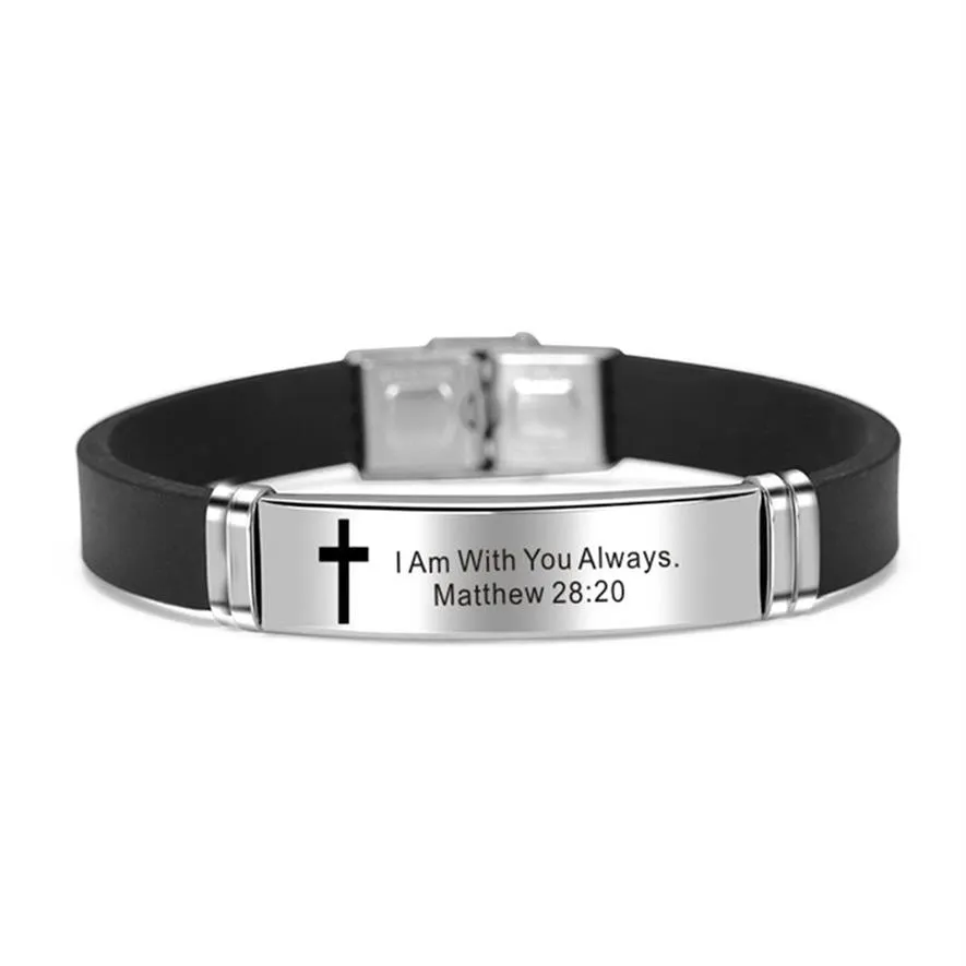 Bracelet croisé bracelet religieux chrétien jésus écriture citation verset biblique inspirant foi Bracelets en Silicone hommes bijoux cadeau 206F