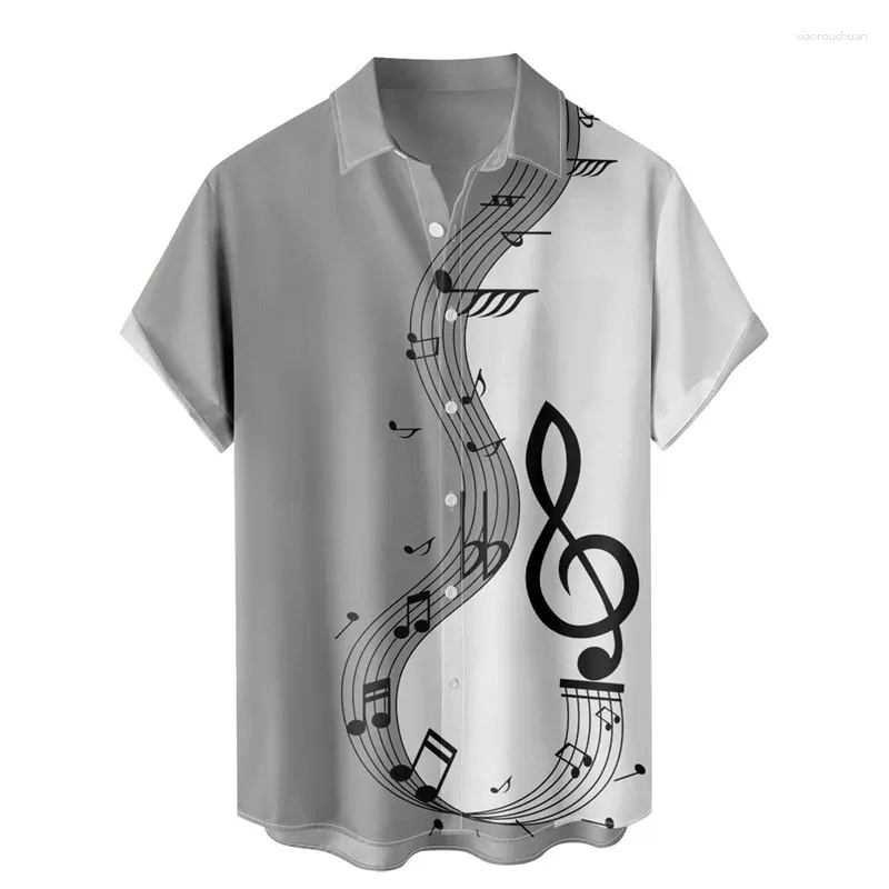 Men's Casual Shirts 2023 Color Note 3D Printed Short-sleeved Lapel Pocket Shirt 5XL