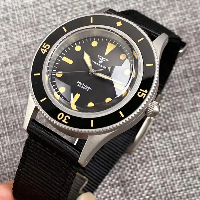 Wristwatches 20atm Diver Tandorio 40mm الياقوت الزجاج NH35A الرجعية الميكانيكية الميكانيكية مشاهدة خمسين فتهات مضيئة 120 نقرات الإطار