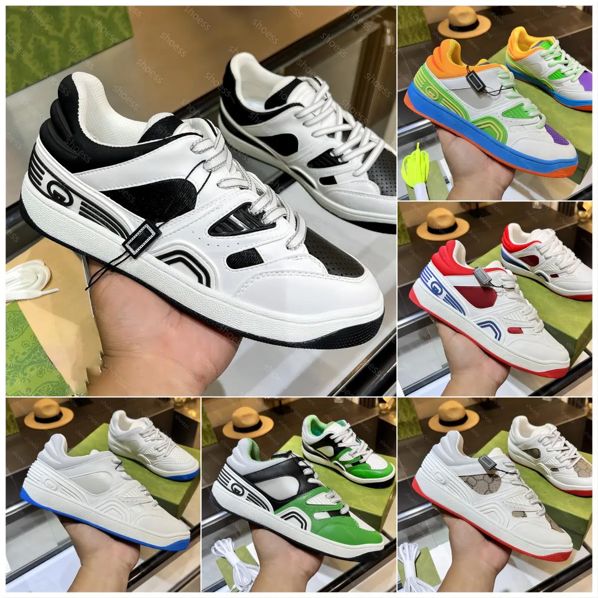 Nieuw product 2024 Designer Casual Schoenen Dames Heren Luxe Low Help Sneakers Lnterlocking G Veters Sneakers Basketbalschoenen Witte geperforeerde stof OutdoorsTrai