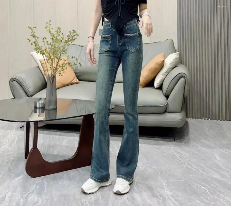 Женские джинсы 2023, женская микро расклешенная карманная цепочка, высококачественная ткань на заказ, мягкая эластичная и дышащая SY3818210