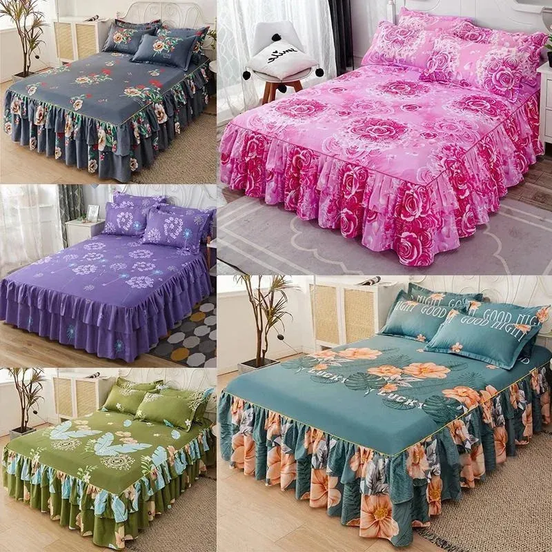 Ensembles de literie Jupe à volants Couvre-lit Textile à la maison Imprimé Jupe de lit Chambre Couvre-lits Draps Housse anti-poussière Literie 3PCS / Set 231218