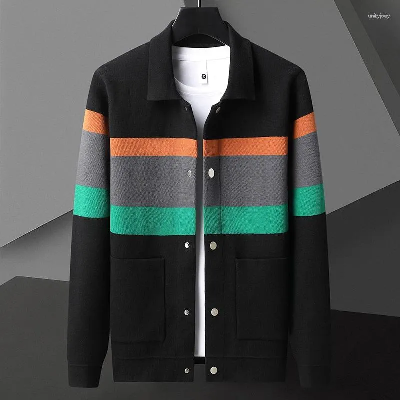 Vestes pour hommes Marque de mode Veste tricotée 2023 Printemps et automne Personnalisé Contraste Stripe Pull Casual Cardigan Haut de gamme Manteau