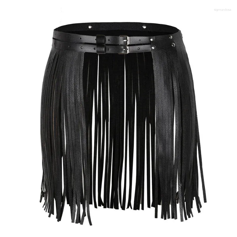 Jupes Mode Punk Ceinture Pour Femmes Faux Cuir Ceinture Fringe Gland Jupe Réglable Halloween Discothèque Cosplay Fête