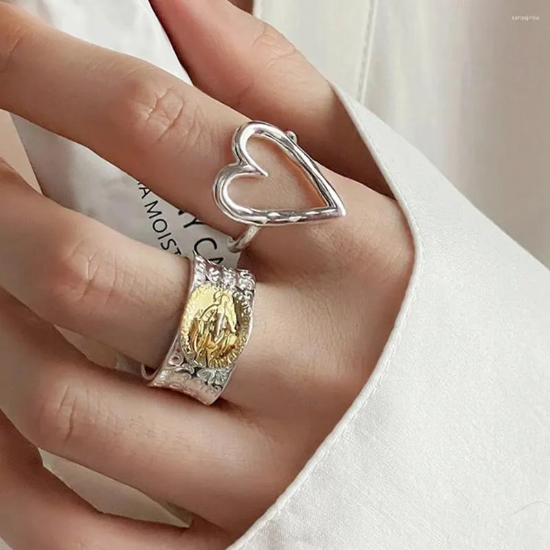 Klaster Pierścienie BF Club 925 Srebrny pierścionek dla kobiet biżuteria żółte serce palcem otwartym ręcznie robionym alergią prezent urodzinowy