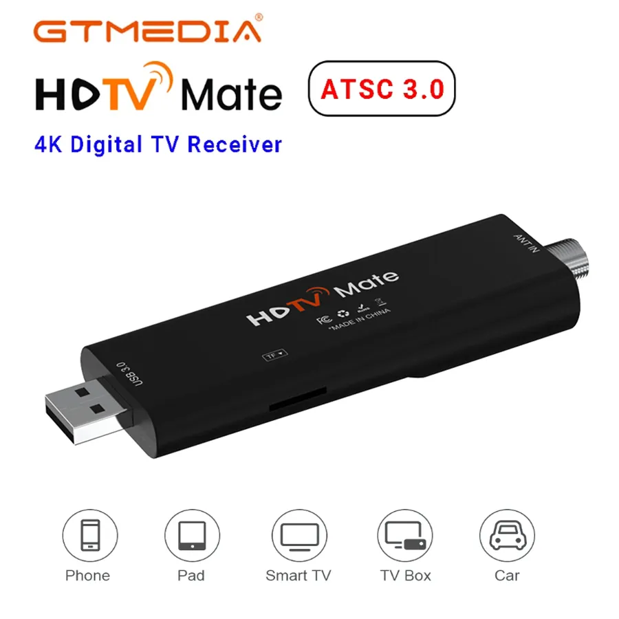 GTMEDIA HDTV Mate ATSC 1.0/ATSC 3.0 Sintonizador USB Stick Android 9.0+ Reproductor HDTV Soporte USB/TF Grabación DVR Para EE. UU. México Canadá Corea del Sur