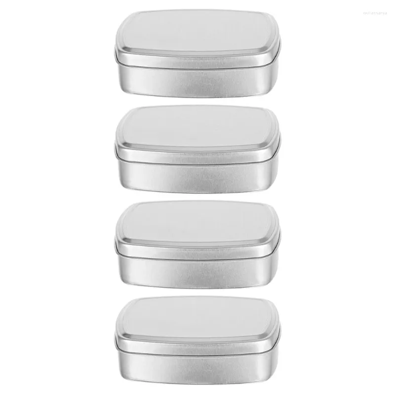 Storage Bottles 4 Pcs Square Soap Dish Boxes Aluminum Metal Tin Cream Holder Can Jar Tins Tea Travel DIY Container