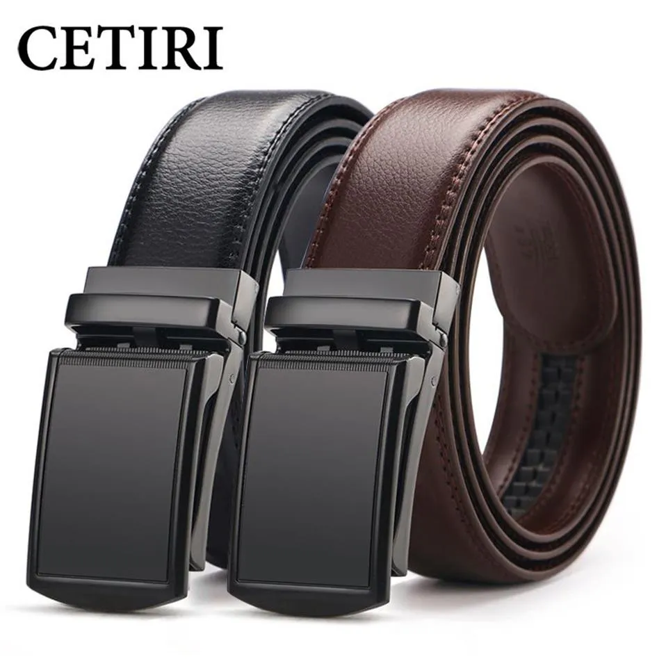 Cetiri Men's Ratchet Click Genuine Leather Dress Belt For Men Jeans Holeless Automatic Sliding Buckle Black Brown Belts Cin C280o