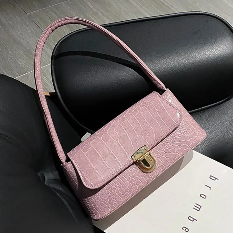 Evening Bags Shopping Bag Retro Casual Lady Underarm Handbag Stone Pattern Shoulder Female Leather Solid Color Chain 231218