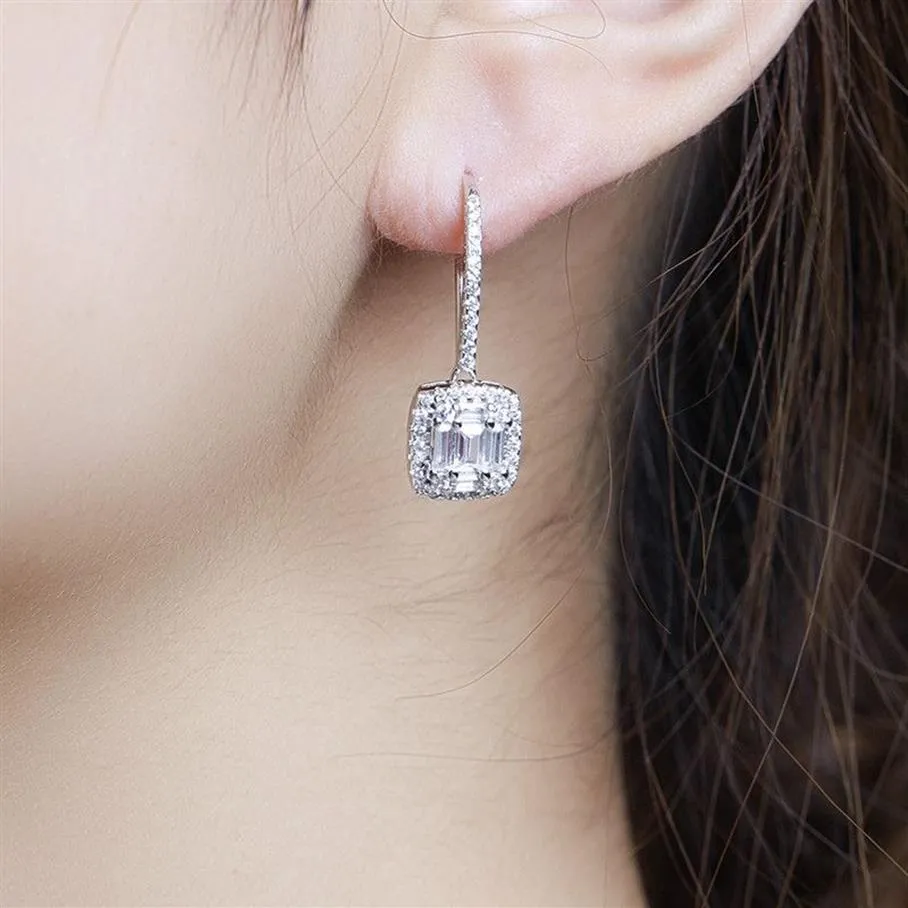 Lady's Classic solid 925 Sterling Silver Earrings Square Put together SONA Diamond Earrings Wedding Jewelry for Women Gift gi2502