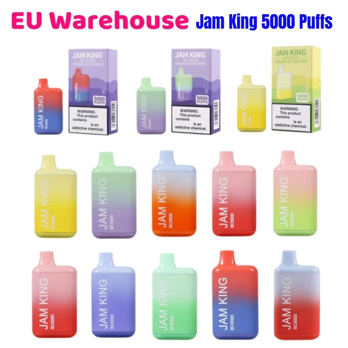 Disposable Vape 5000 Puffs Jam King E-cigarette 13ml Prefilled Pod 12 Flavors Vapes Vaper Mesh Coil Vapor Pen 650mAh Battery Rechargeable vs Elfbar BC5000 Randm