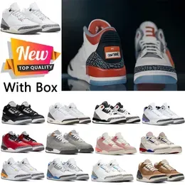 With Box Jumpman 3s Men Basketball Shoes White Cement Reimagined Lightning Black Cat Fire Red White Oretro Things Sports Sneakers Mens Women Trainers size 36-47