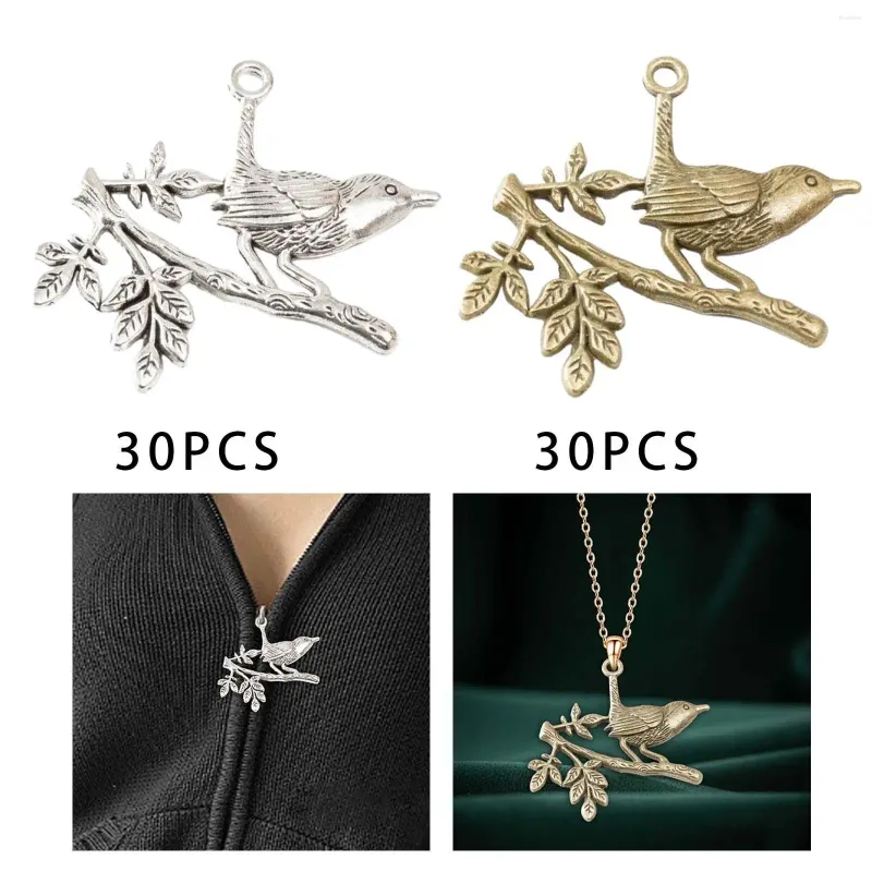 Encantos 30 peças pássaro vintage metal suprimentos contas pingentes para artesanato artesanal colar saco decoração zíperes brincos