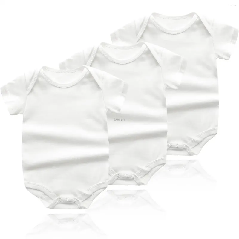 Barboteuses 3 pièces/ensemble été bébé barboteuse Simple pur blanc body à manches courtes vêtements coton vêtement garçon fille combinaison 3-24 M en gros