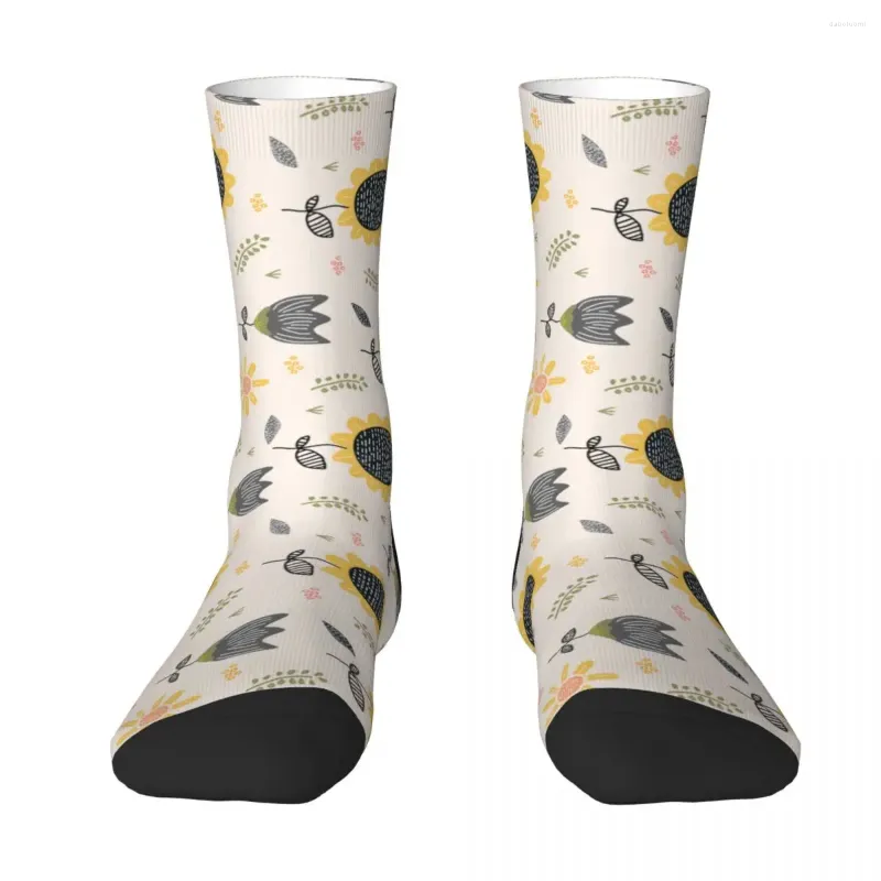 Chaussettes pour hommes motif fleur de soleil dessiné Floral adulte Compression unisexe bande Harajuku sans couture imprimé drôle équipage chaussette