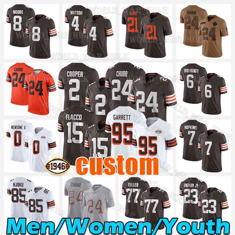 24 Nick Chubb 15 Joe Flacco Maillot de football 95 Myles Garrett 4 Deshaun Watson 2 Amari Cooper 8 Elijah Moore 77 Wyatt Teller 7 Dustin Hopkins Martin Emerson Jr. Denzel Ward