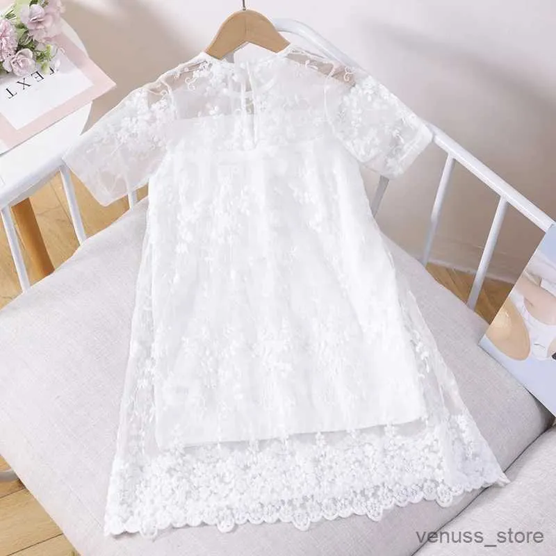 Girl's Dresses New Summer Baby Kids White Lace Dress for Girls Clothes School Outfits Short Sleeve Children Teenagers Costumes 6 8 10 12 Years