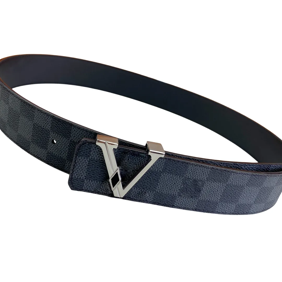 Ceinture en cuir véritable pour hommes, largeur 4,0 CM, polyvalente, pour les affaires et les loisirs, de styliste, à carreaux, lettre, boucle en métal