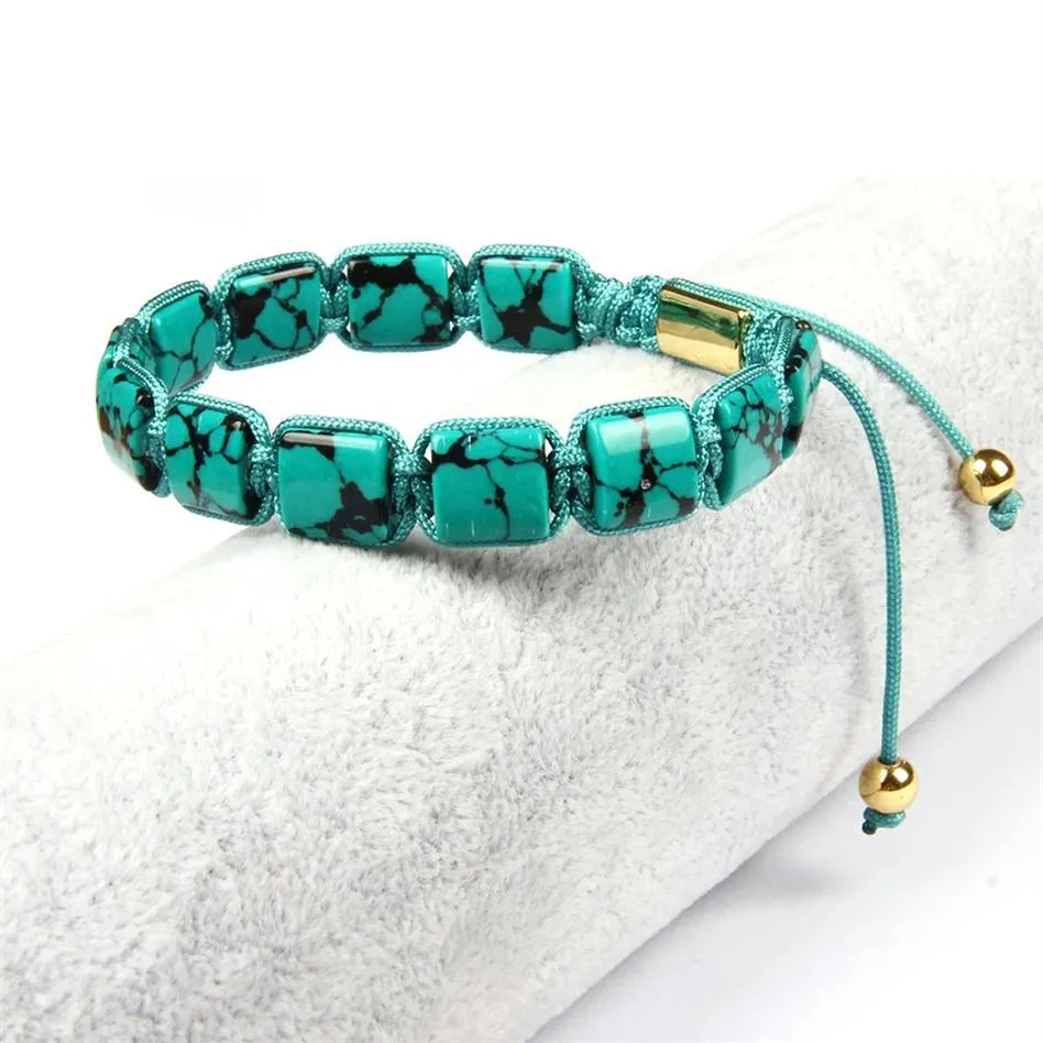 Bracelet pour hommes de haute qualité Howlite Square Real Stingray Bracelets en macramé en cuir avec perles en pierre plate Howlite artificielles de 10x10mm284O