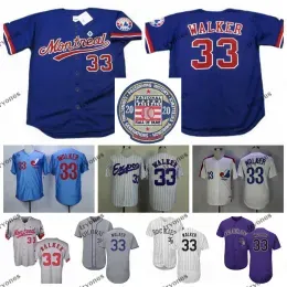College Baseball Wears Mens Vintage Hall Of Fame Montreal Expos Larry Walker Baseball Jerseys Cheap White Blue #33 Larry Walker Mens Stitche