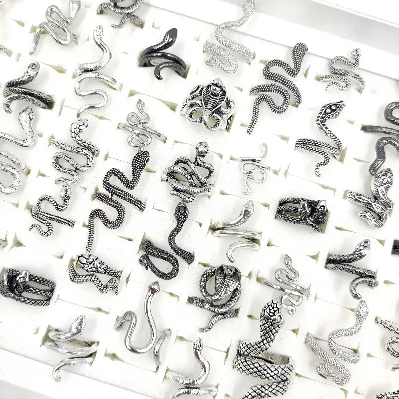 Band Rings 20/30/40/50Pcs/Lot Vintage Gothic Snake Animal Adjustable Rings for Men and Women Wholesale Mixed Finger Ring Charm Jewelry Gift 231218