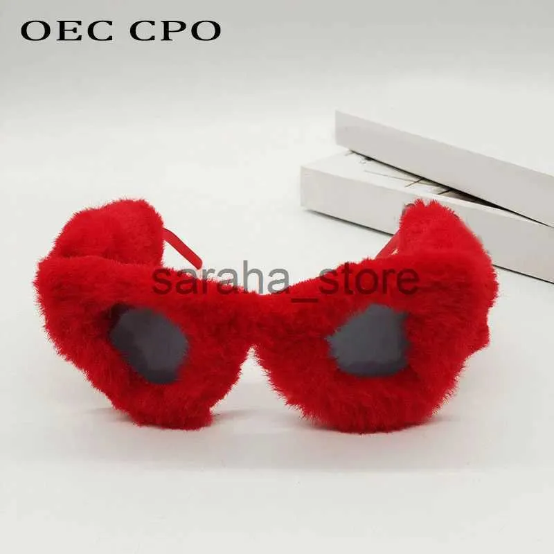 Sunglasses OEC CPO Ladies Soft Furry Sunglasses Women Trendy Square Glasses UV400 Handmade Velvet Eyewear Fashion Party Eyeglasses Gafas J231218