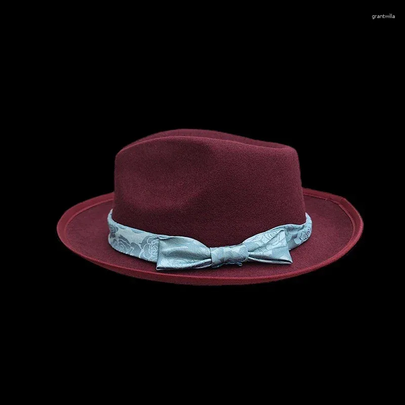 Bérets Top Qualité Laine Fedora Hommes Femmes Luxe Automne Hiver Trilby Chapeau Avec Bowknot Ruban Robe De Mariage Jazz NZ371